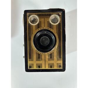 Vintage Kodak Brownie Junior SIX-16 Box Camera – Gold Art Deco Faceplate